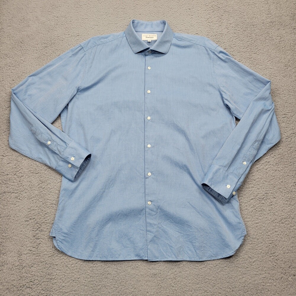 Ted Baker Endurance Mens Shirt 16.5-34/35 Blue Geometric Long Sleeve